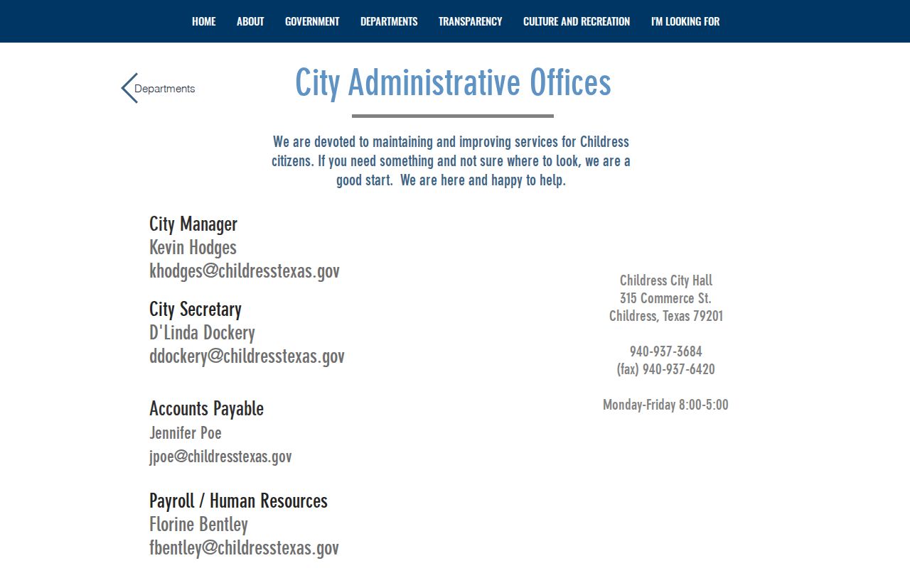 Childress court docket access at Childress City Hall