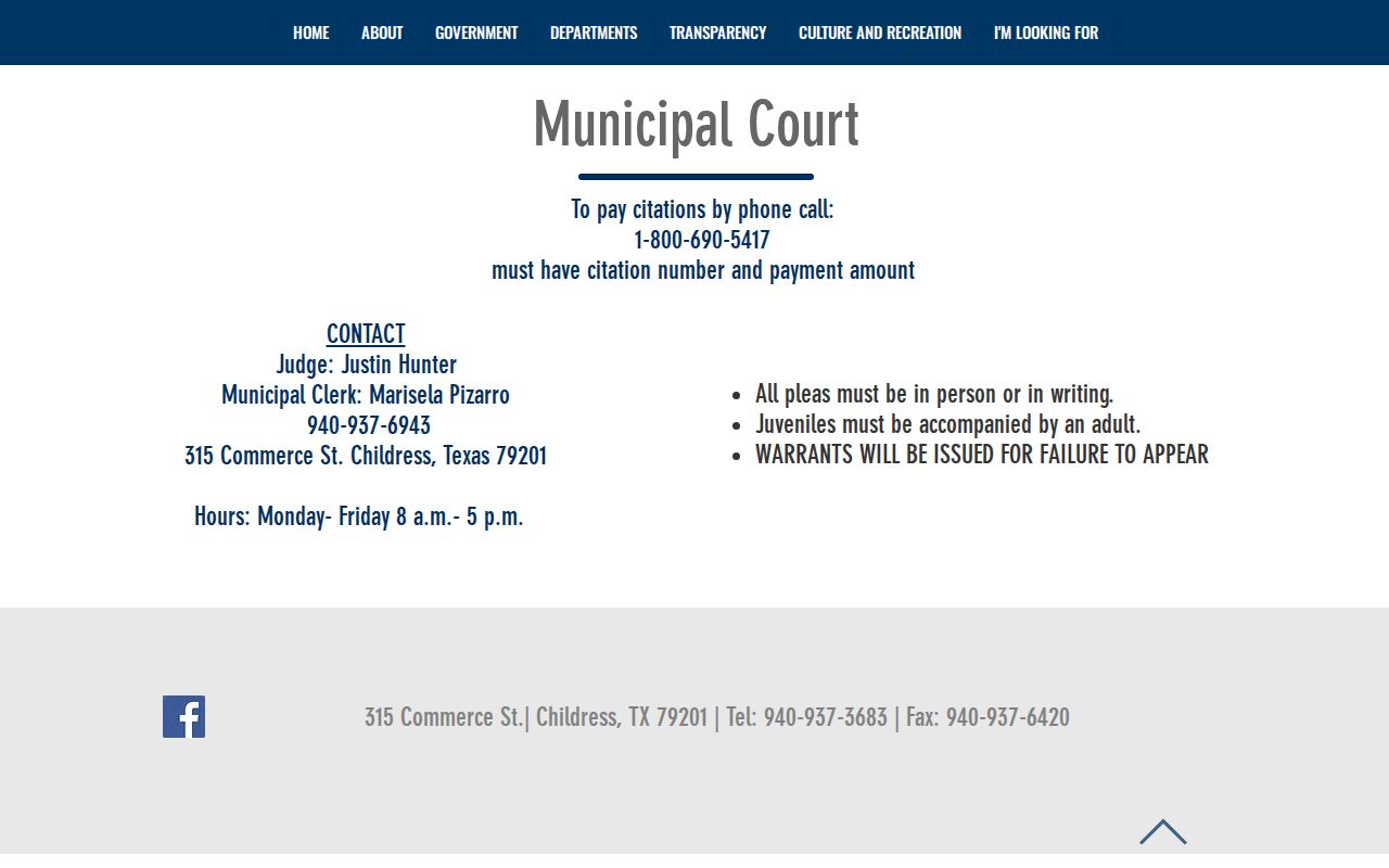 Childress County traffic court records on the City of Childress municipal page