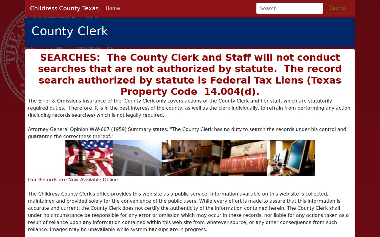 Childress County court docket clerk online index notice